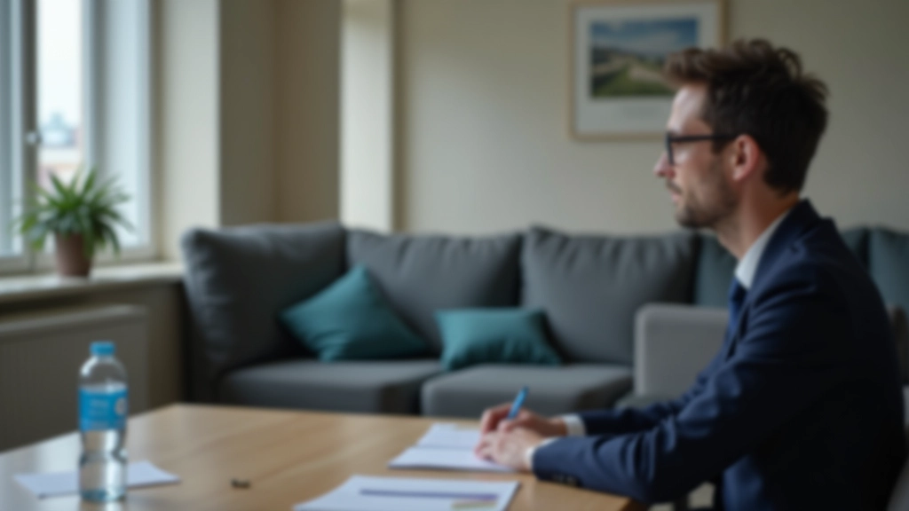 Pessoa a tomar notas durante uma conversa profissional focada, com expressão de concentração genuína