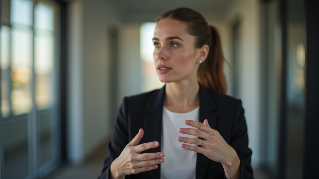 Mulher estabelecendo limites saudáveis em conversa profissional